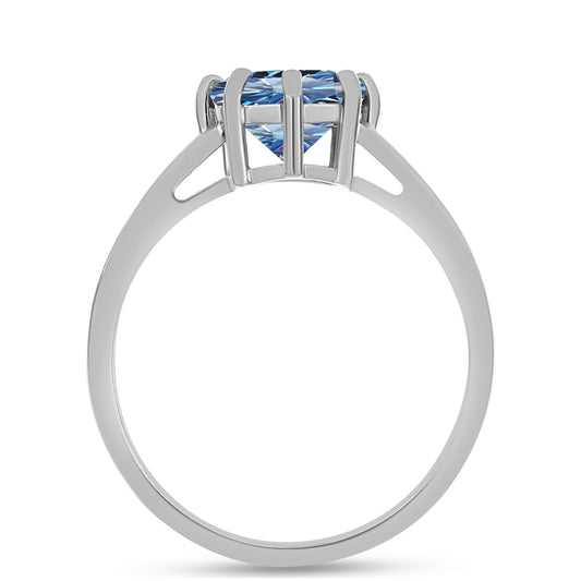 Anel de Prata com Moissanite Azul Oceano
