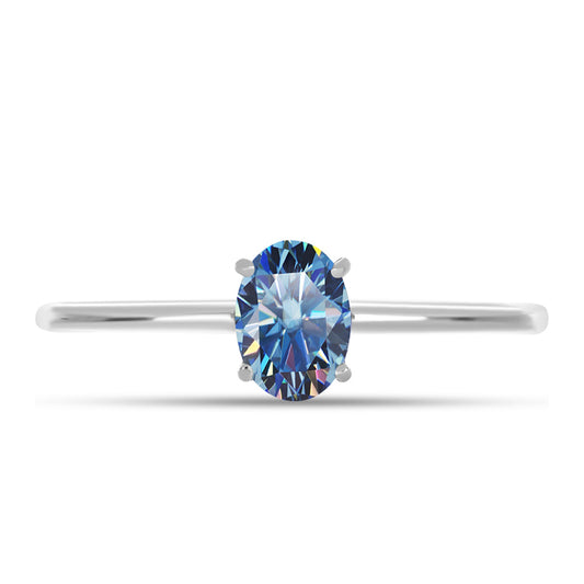 Anel de Prata com Moissanite Azul Oceano
