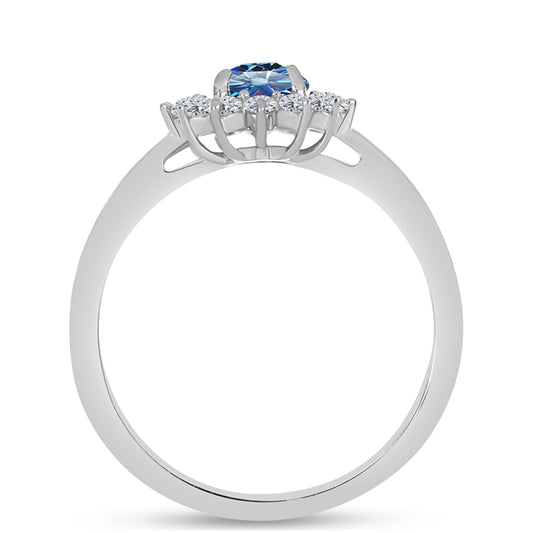 Anel de Prata com Moissanite Azul Oceano