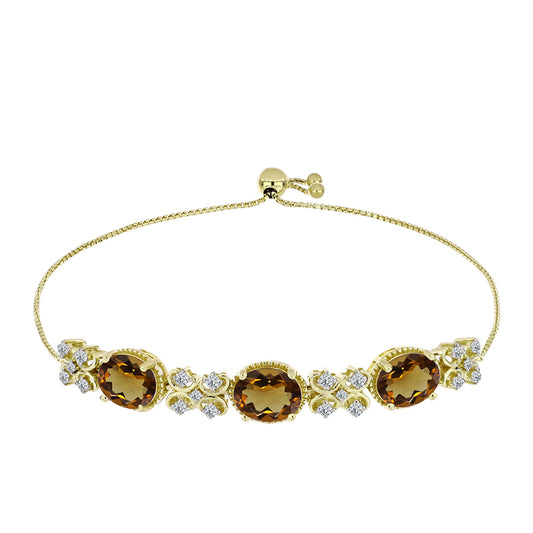 Pulseira de Prata com Banho de Ouro com Quartzo Cognac e Topázio Branco  Contraste: Cabeca de Veado (800)