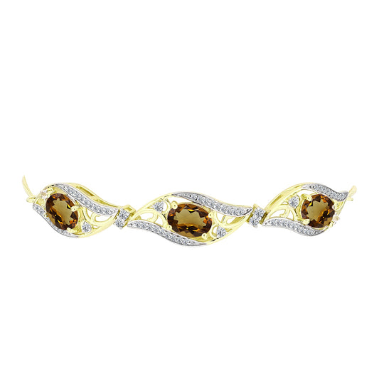 Pulseira de Prata com Banho de Ouro com Quartzo Cognac e Topázio Branco  Contraste: Cabeca de Veado (800)