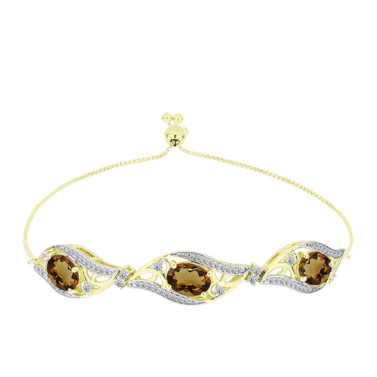 Pulseira de Prata com Banho de Ouro com Quartzo Cognac e Topázio Branco  Contraste: Cabeca de Veado (800)