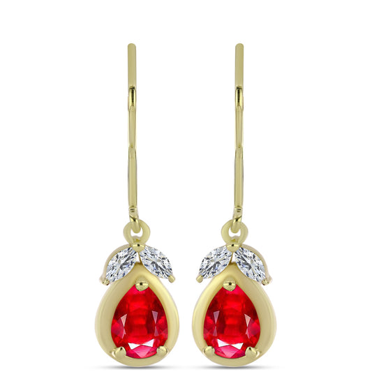 Brincos de Prata com Banho de Ouro com Ágata Vermelha e Topázio Branco