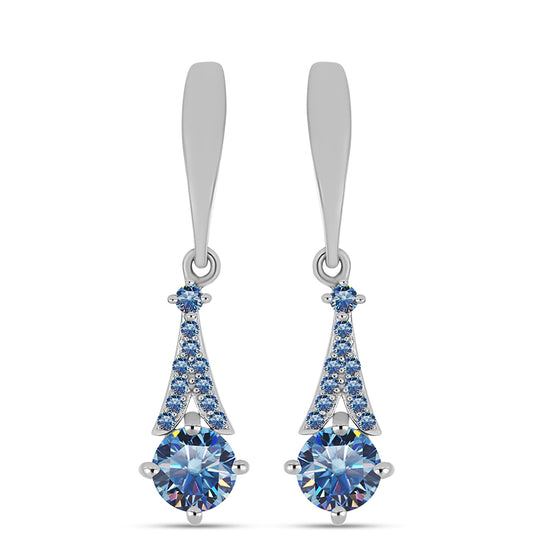 Brincos de Prata com Moissanite Azul Oceano