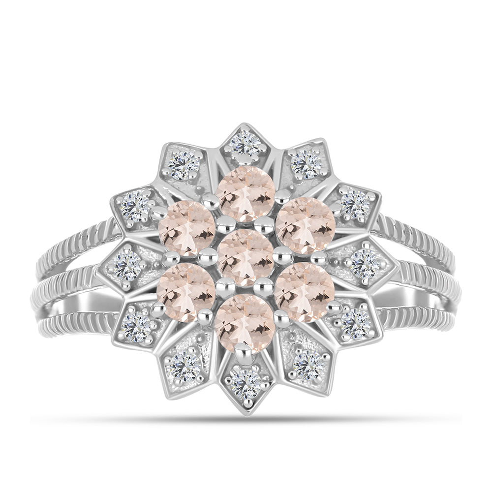 Anel de Prata com Morganita de Gozareh e Topázio Branco  Contraste: Cabeca de Veado (800) 1 