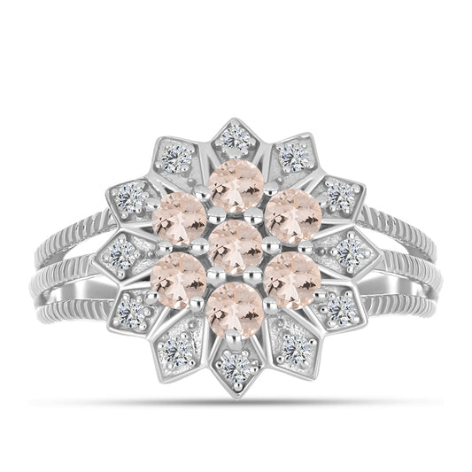 Anel de Prata com Morganita de Gozareh e Topázio Branco  Contraste: Cabeca de Veado (800)