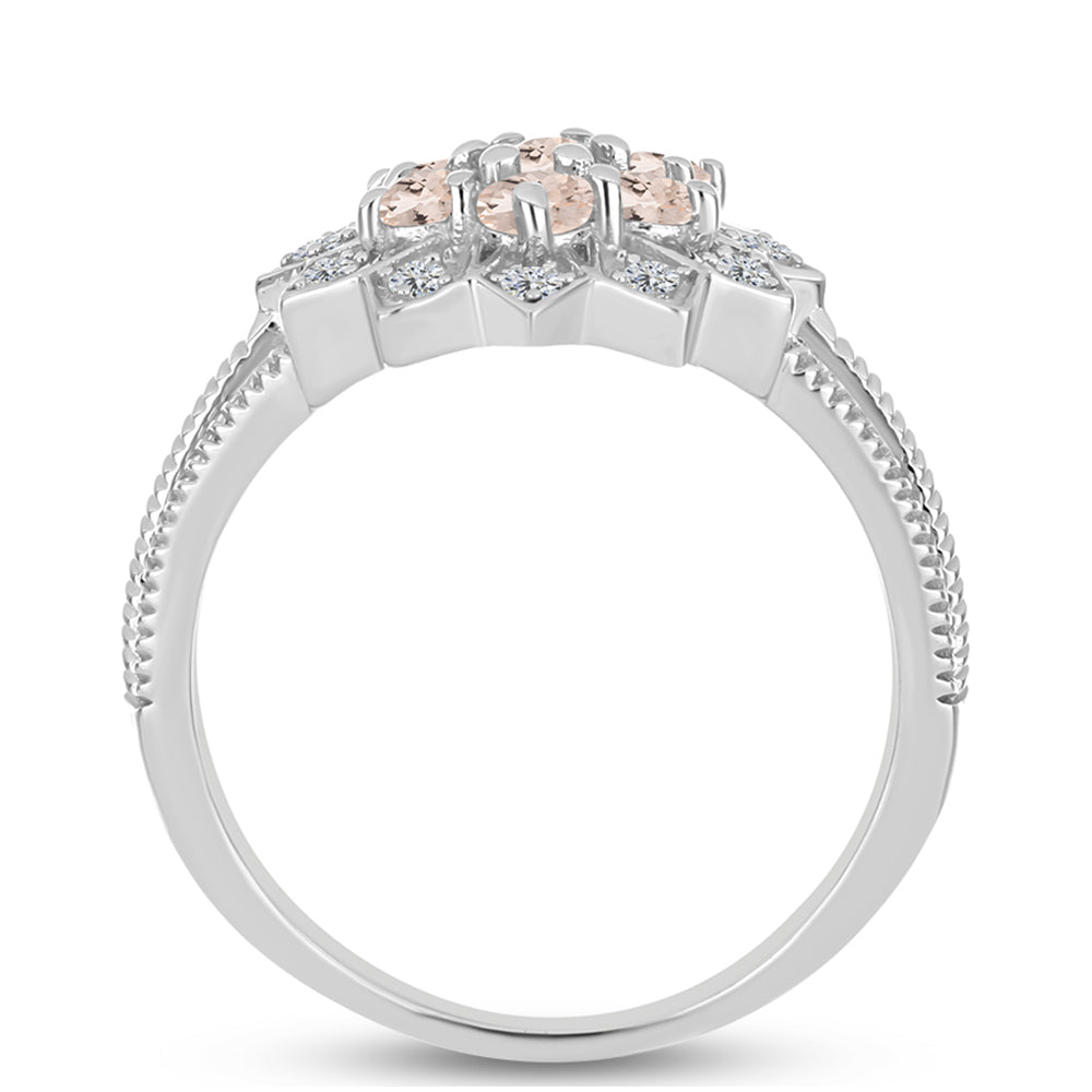 Anel de Prata com Morganita de Gozareh e Topázio Branco  Contraste: Cabeca de Veado (800)