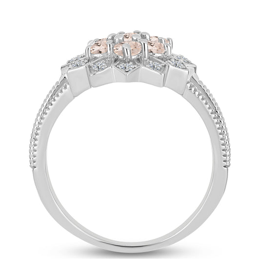 Anel de Prata com Morganita de Gozareh e Topázio Branco  Contraste: Cabeca de Veado (800)