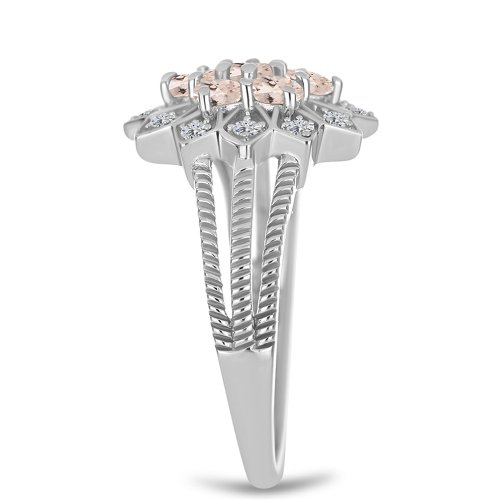 Anel de Prata com Morganita de Gozareh e Topázio Branco  Contraste: Cabeca de Veado (800) 4 