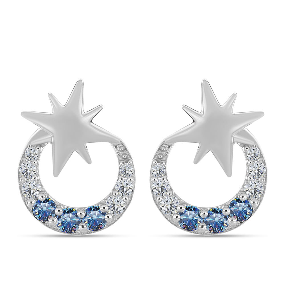 Brincos de Prata com Moissanite Azul Oceano e Topázio Branco