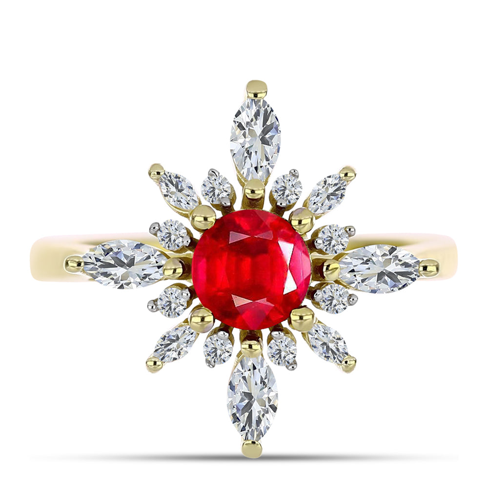 Anel de Prata com Banho de Ouro com Ágata Vermelha e Topázio Branco 1 