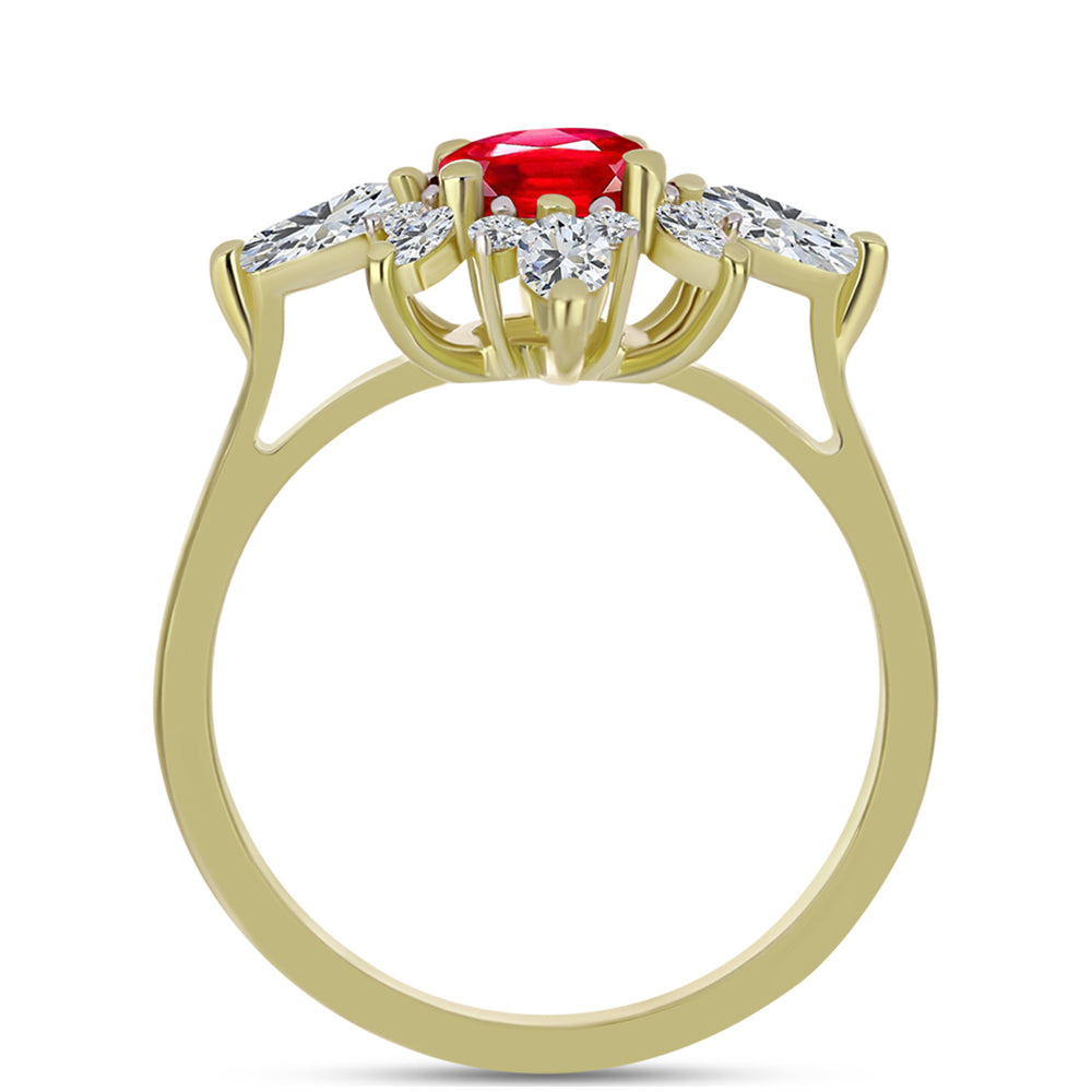 Anel de Prata com Banho de Ouro com Ágata Vermelha e Topázio Branco