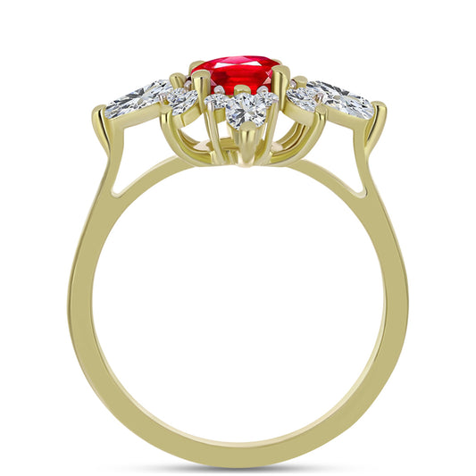 Anel de Prata com Banho de Ouro com Ágata Vermelha e Topázio Branco