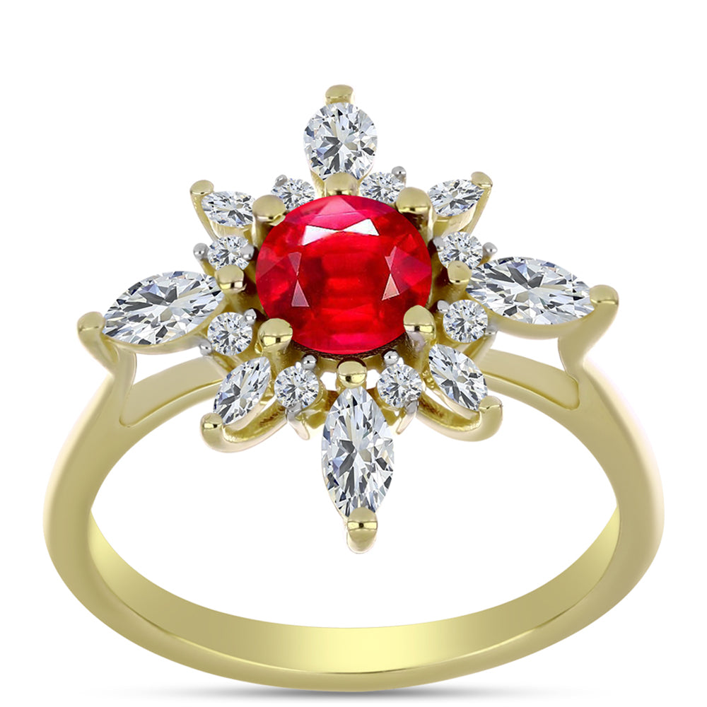 Anel de Prata com Banho de Ouro com Ágata Vermelha e Topázio Branco