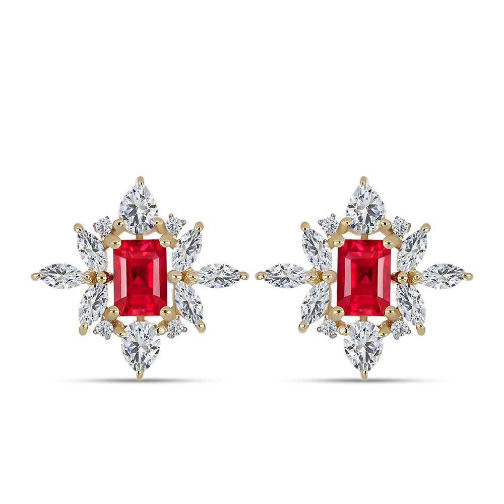 Brincos de Prata com Banho de Ouro com Ágata Vermelha e Topázio Branco