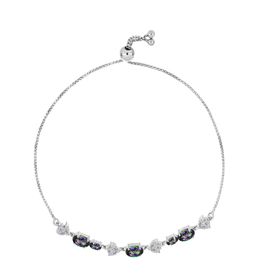 Pulseira de Prata com Quartzo Verde Místico do Brasil e Topázio Branco  Contraste: Cabeca de Veado (800)