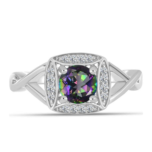 Anel de Prata com Quartzo Verde Místico do Brasil e Topázio Branco