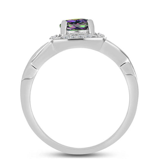 Anel de Prata com Quartzo Verde Místico do Brasil e Topázio Branco