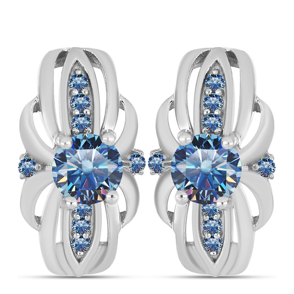 Brincos de Prata com Moissanite Azul Oceano