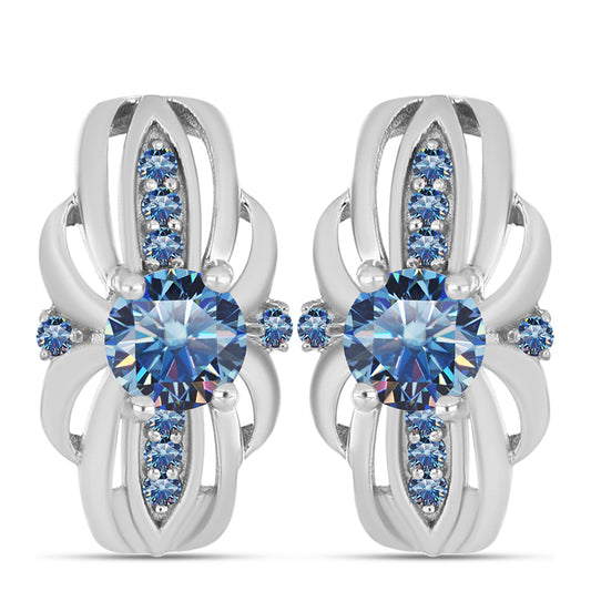 Brincos de Prata com Moissanite Azul Oceano