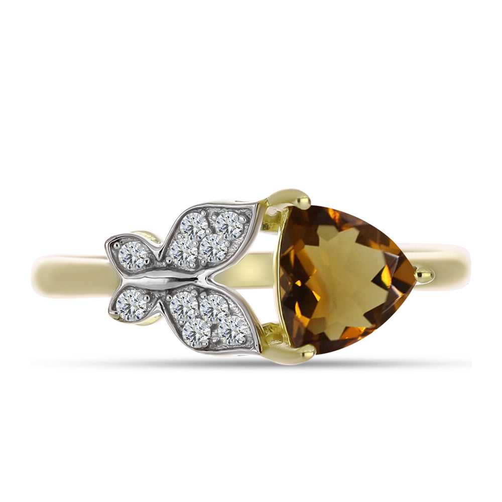 Anel de Prata com Banho de Ouro com Quartzo Cognac e Topázio Branco 1 