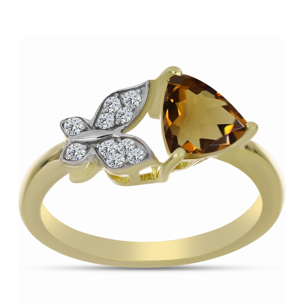 Anel de Prata com Banho de Ouro com Quartzo Cognac e Topázio Branco 3 