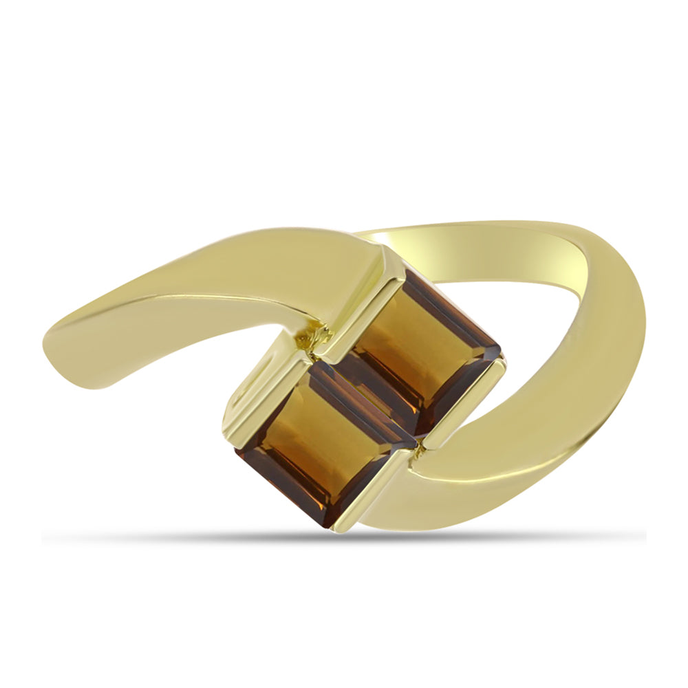 Anel de Prata com Banho de Ouro com Quartzo Cognac