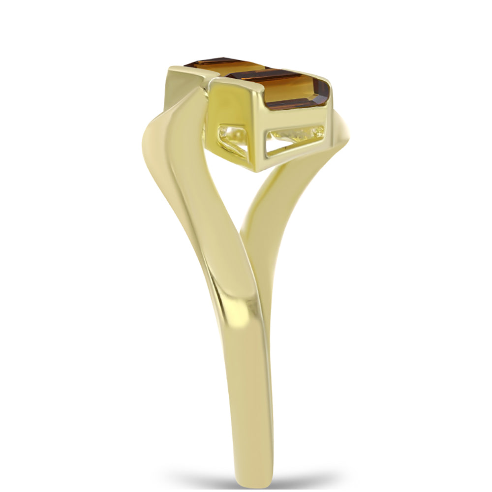 Anel de Prata com Banho de Ouro com Quartzo Cognac 4 