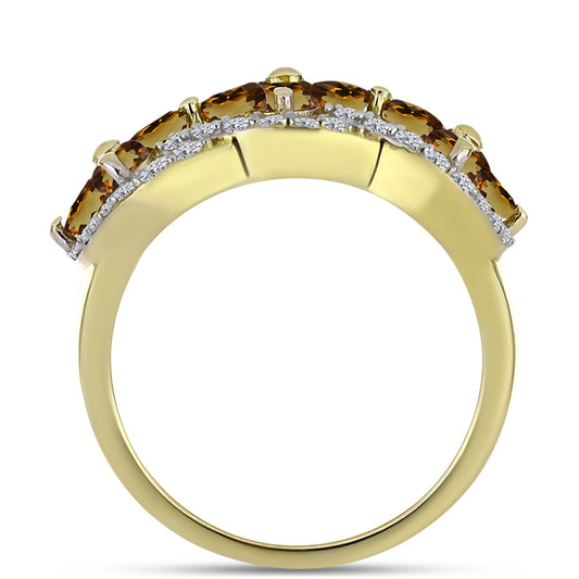 Anel de Prata com Banho de Ouro com Quartzo Cognac e Topázio Branco  Contraste: Cabeca de Veado (800)