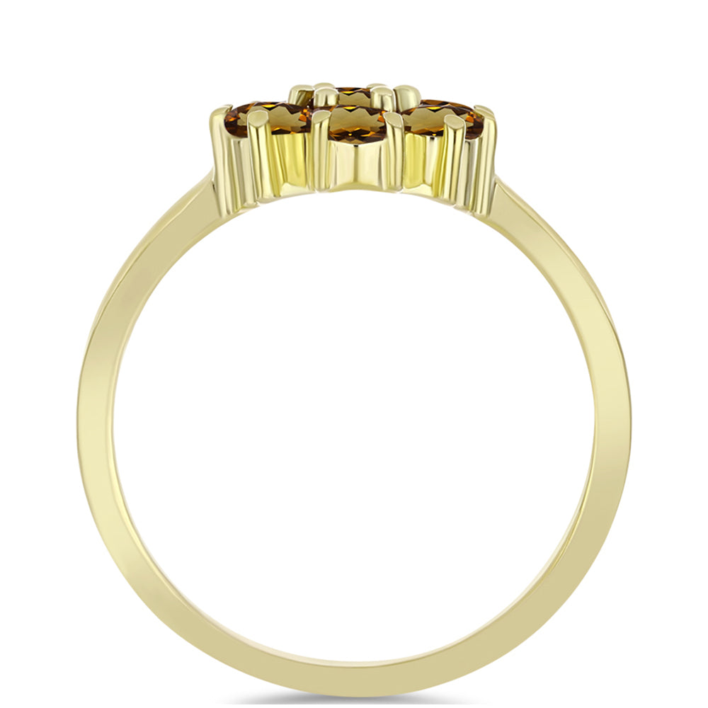 Anel de Prata com Banho de Ouro com Quartzo Cognac