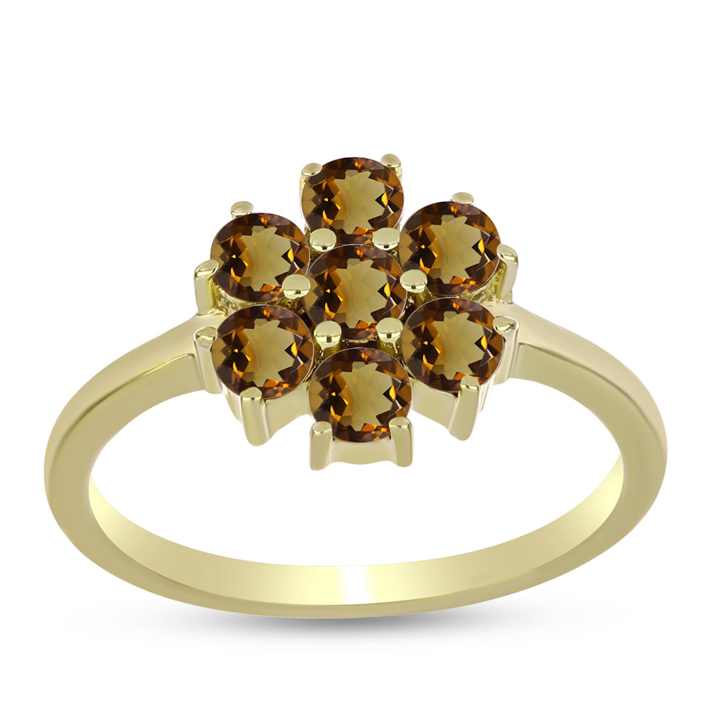 Anel de Prata com Banho de Ouro com Quartzo Cognac 3 