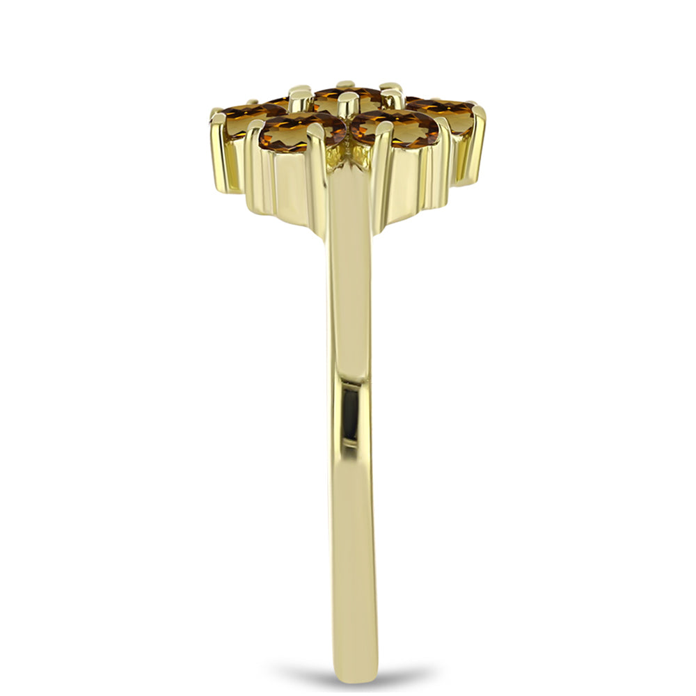 Anel de Prata com Banho de Ouro com Quartzo Cognac