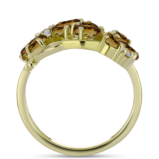 Anel de Prata com Banho de Ouro com Quartzo Cognac e Topázio Branco  Contraste: Cabeca de Veado (800)