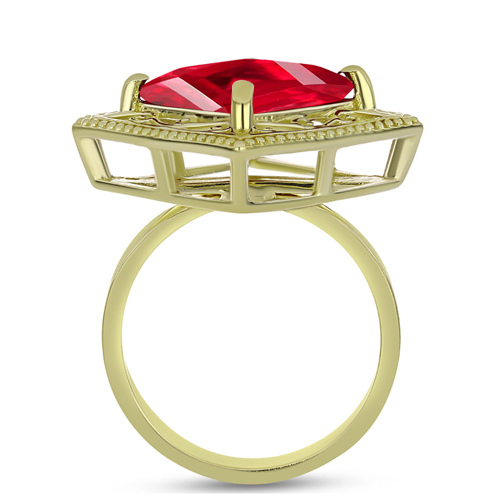 Anel de Prata com Banho de Ouro com Ágata Vermelha  Contraste: Cabeca de Veado (800)