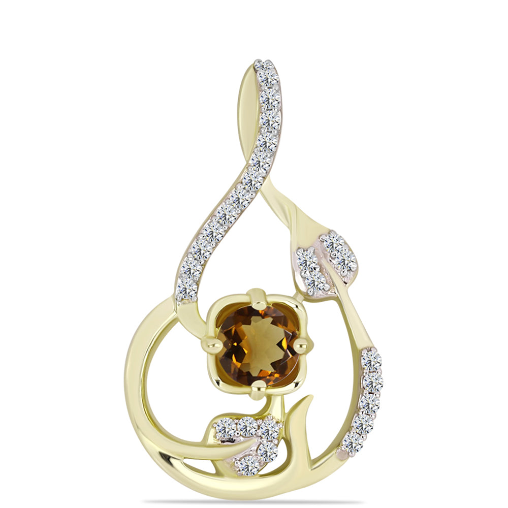 Pendente de Prata com Banho de Ouro com Quartzo Cognac e Topázio Branco