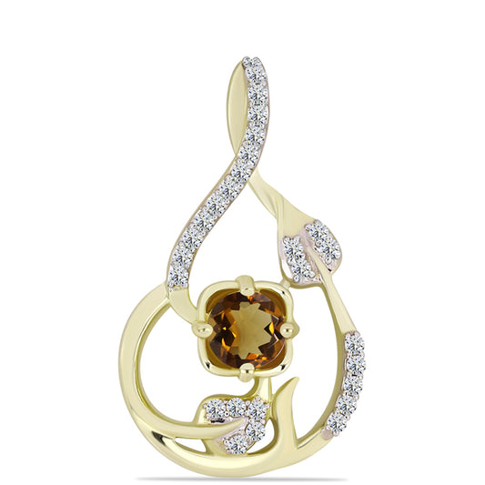 Pendente de Prata com Banho de Ouro com Quartzo Cognac e Topázio Branco