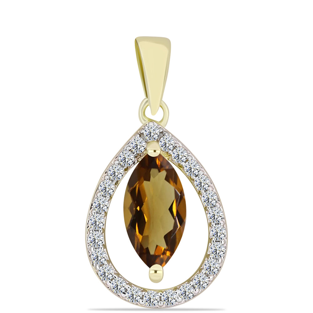 Pendente de Prata com Banho de Ouro com Quartzo Cognac e Topázio Branco