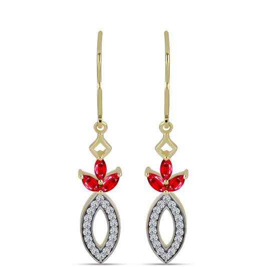 Brincos de Prata com Banho de Ouro com Ágata Vermelha e Topázio Branco