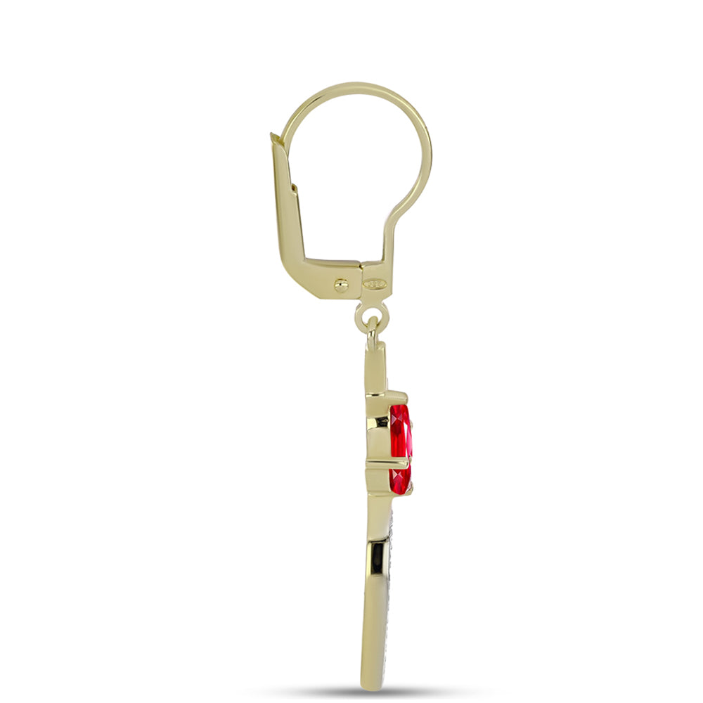 Brincos de Prata com Banho de Ouro com Ágata Vermelha e Topázio Branco 2 