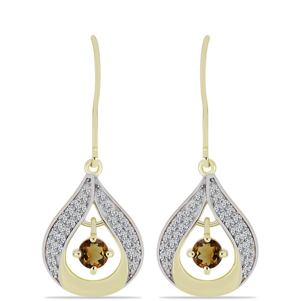 Brincos de Prata com Banho de Ouro com Quartzo Cognac e Topázio Branco