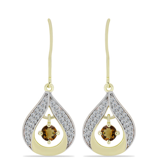 Brincos de Prata com Banho de Ouro com Quartzo Cognac e Topázio Branco
