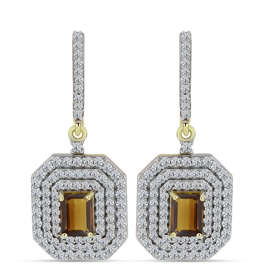 Brincos de Prata com Banho de Ouro com Quartzo Cognac e Topázio Branco  Contraste: Cabeca de Veado (800)