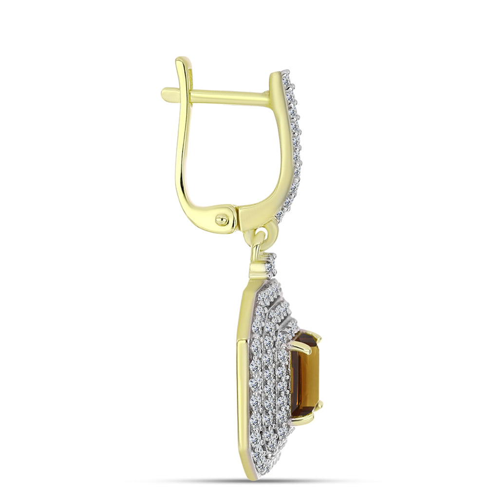 Brincos de Prata com Banho de Ouro com Quartzo Cognac e Topázio Branco  Contraste: Cabeca de Veado (800) 2 