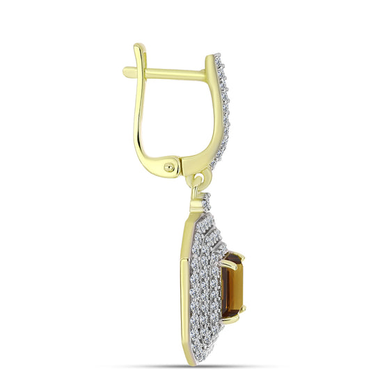 Brincos de Prata com Banho de Ouro com Quartzo Cognac e Topázio Branco  Contraste: Cabeca de Veado (800)