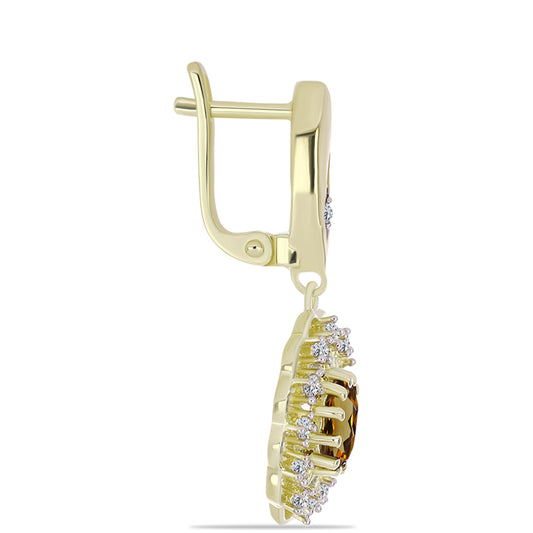 Brincos de Prata com Banho de Ouro com Quartzo Cognac e Topázio Branco  Contraste: Cabeca de Veado (800)