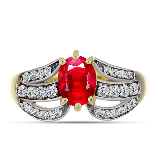 Anel de Prata com Banho de Ouro com Ágata Vermelha e Topázio Branco  Contraste: Cabeca de Veado (800)