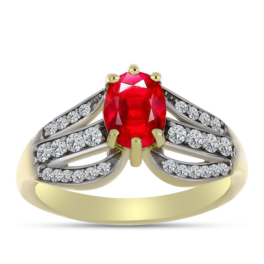 Anel de Prata com Banho de Ouro com Ágata Vermelha e Topázio Branco  Contraste: Cabeca de Veado (800)