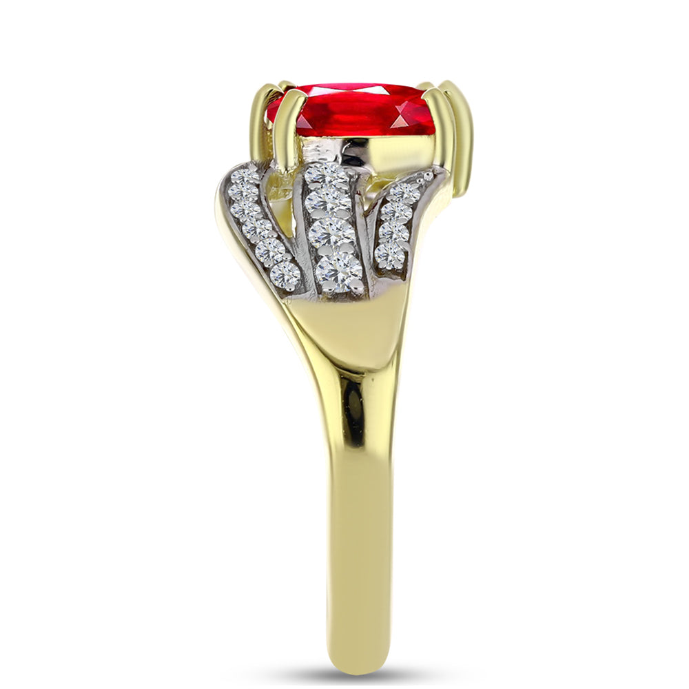 Anel de Prata com Banho de Ouro com Ágata Vermelha e Topázio Branco  Contraste: Cabeca de Veado (800) 4 