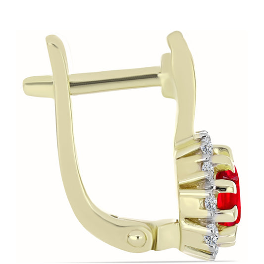 Brincos de Prata com Banho de Ouro com Ágata Vermelha e Topázio Branco