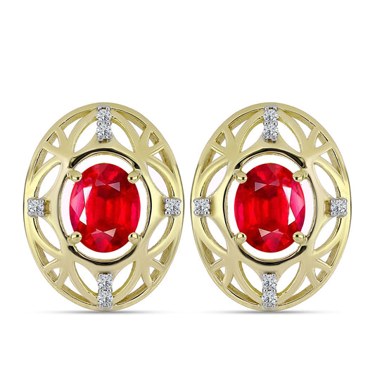 Brincos de Prata com Banho de Ouro com Ágata Vermelha e Topázio Branco  Contraste: Cabeca de Veado (800)